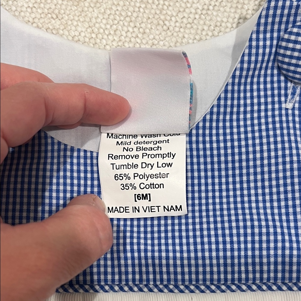 Stitchy Fish smocked construction trucks Blue and White Gingham bubble 6m - Picture 4 of 5